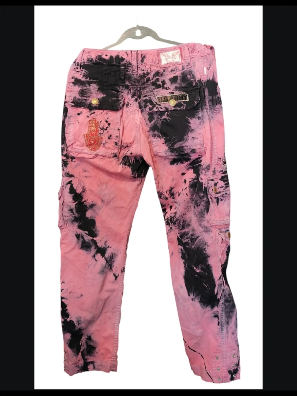 Vintage Rock Revival Pink and Black Tie-Dye Cargo Pants - Picture 2 of 16